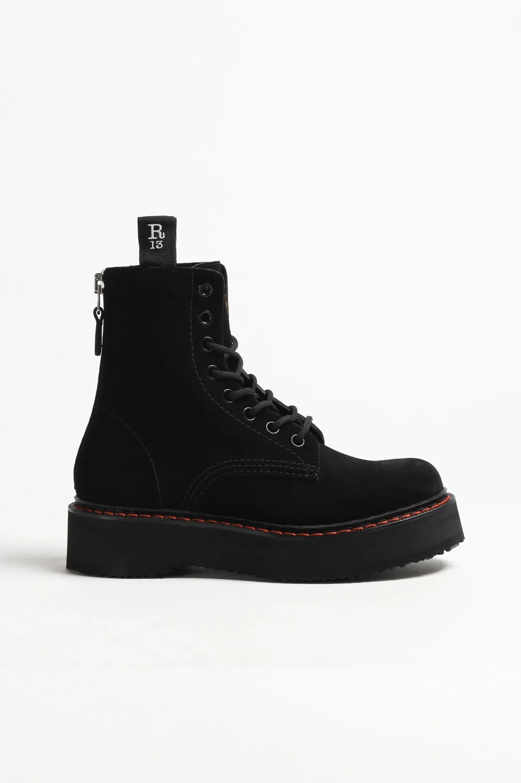Femme R13 Boots Single Stack En Daim Noir