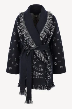 Femme Alanui Cardigan Bandana Jacquard In Midnight Blue