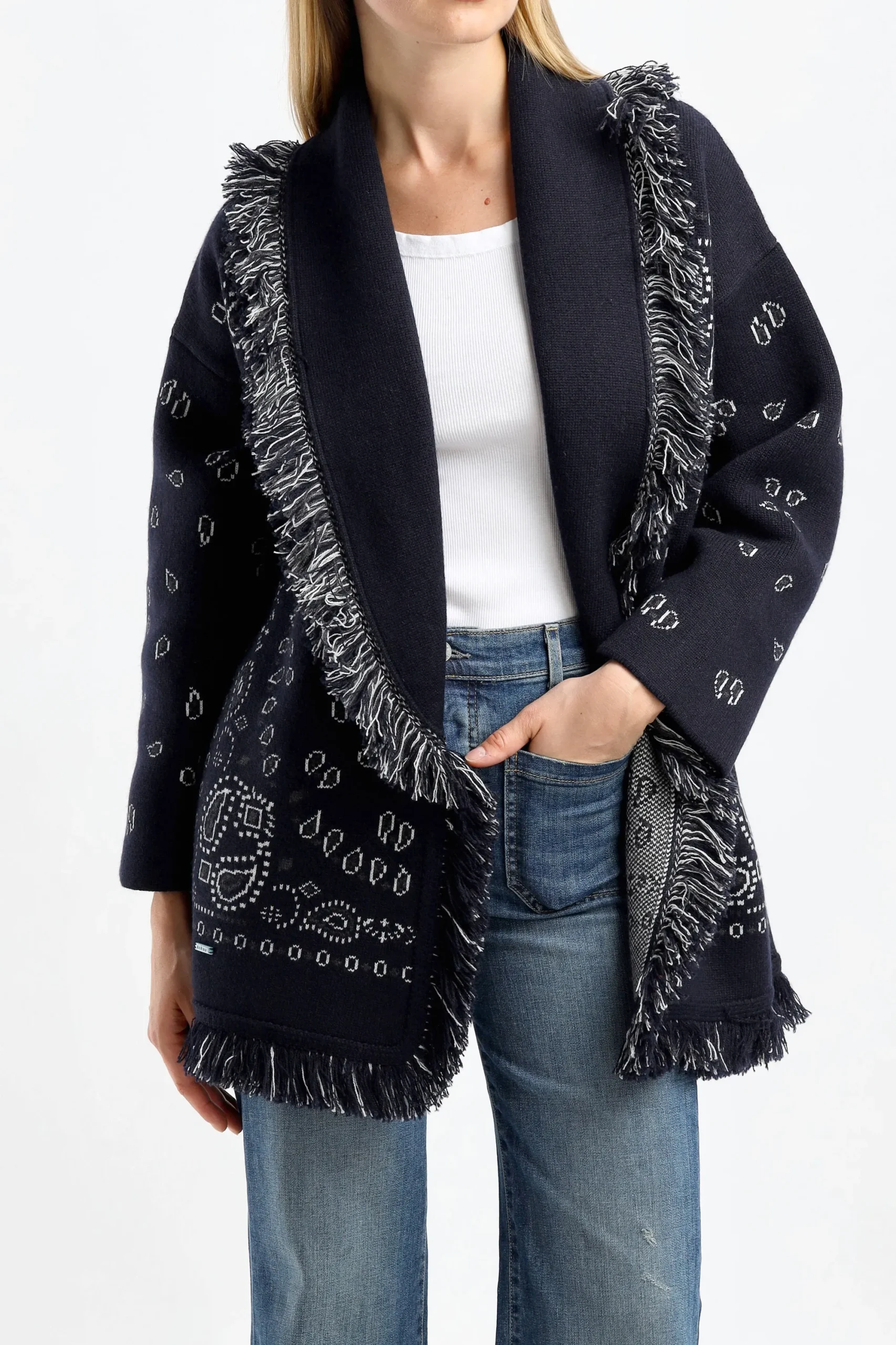 Femme Alanui Cardigan Bandana Jacquard In Midnight Blue