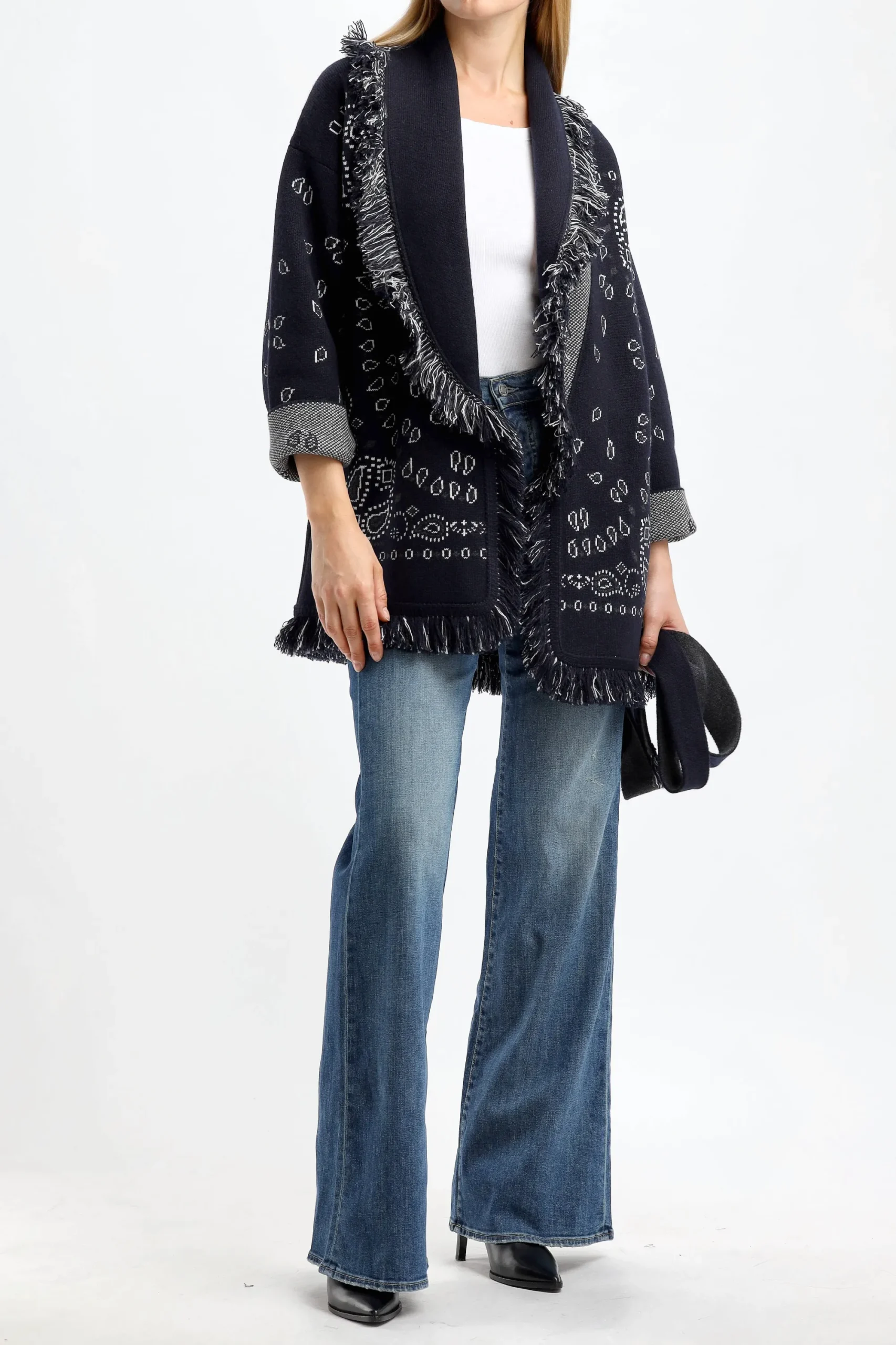 Femme Alanui Cardigan Bandana Jacquard In Midnight Blue