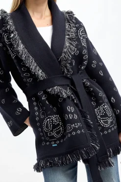 Femme Alanui Cardigan Bandana Jacquard In Midnight Blue