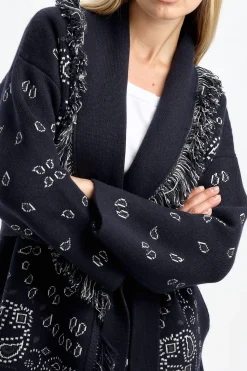 Femme Alanui Cardigan Bandana Jacquard In Midnight Blue