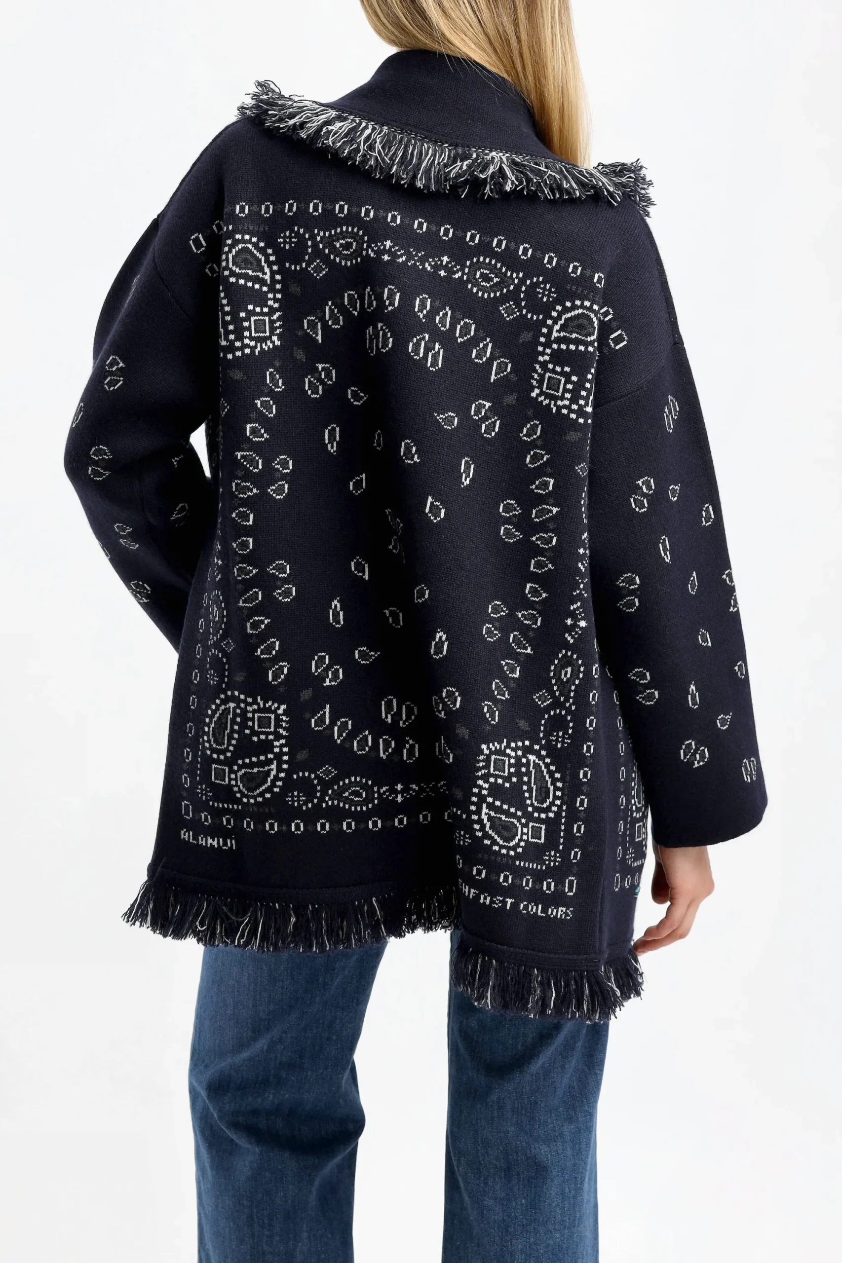 Femme Alanui Cardigan Bandana Jacquard In Midnight Blue
