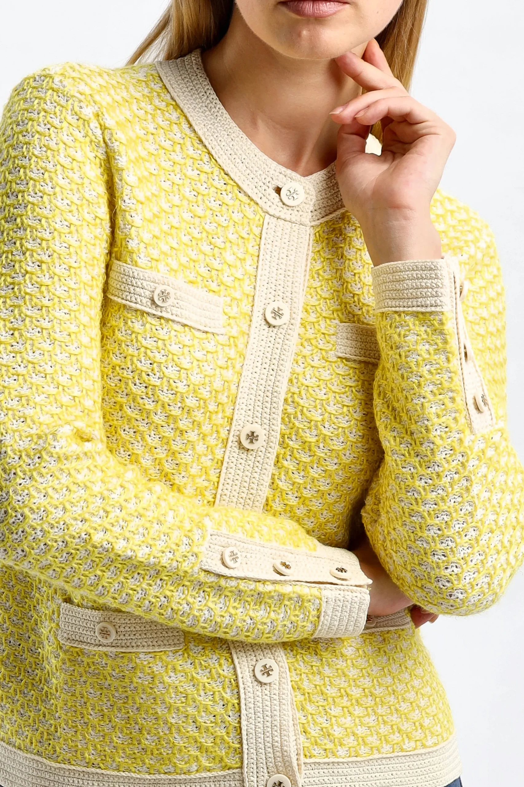 Femme Tory Burch Cardigan Kendra En Jaune/Francais