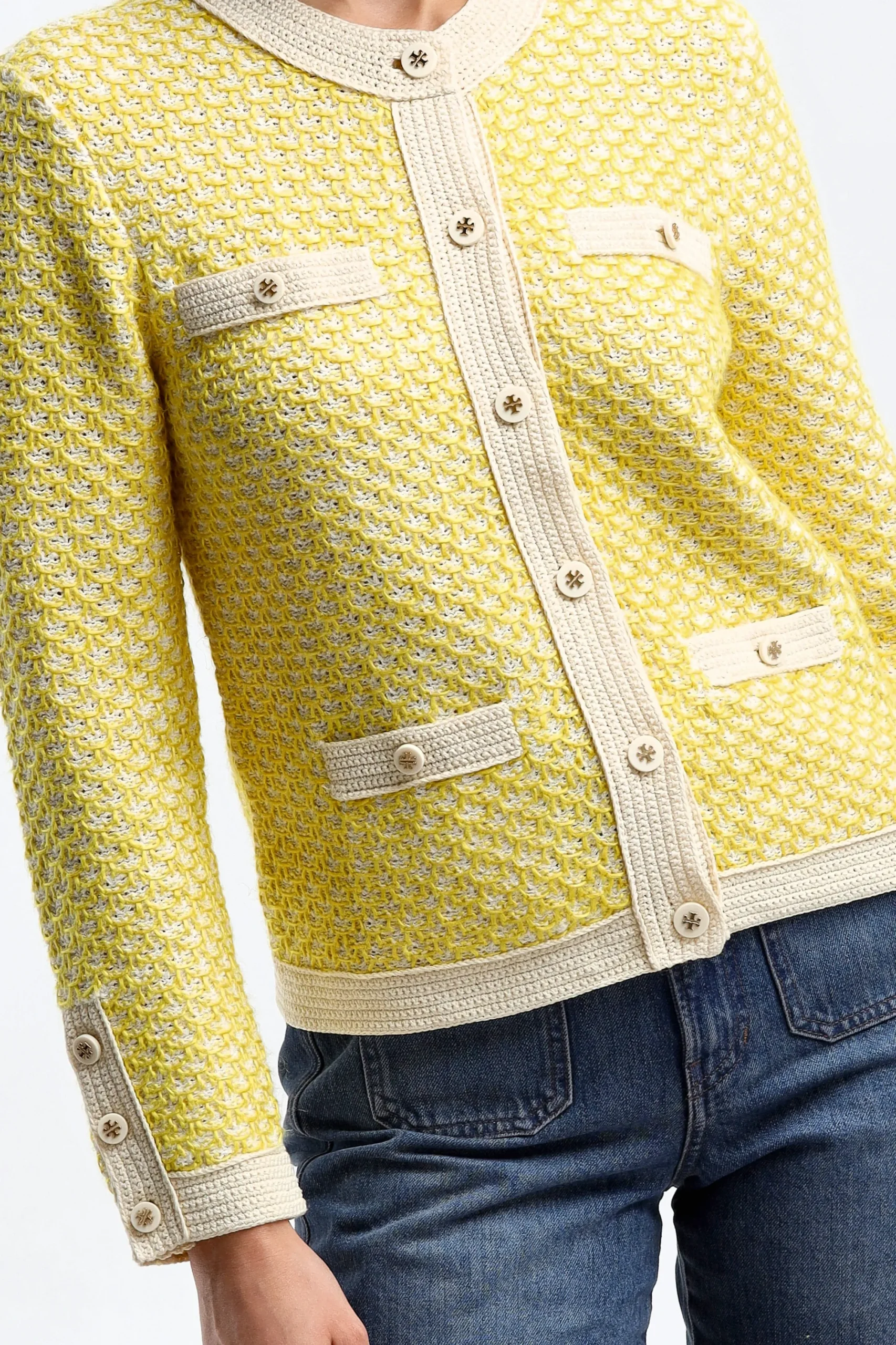Femme Tory Burch Cardigan Kendra En Jaune/Francais