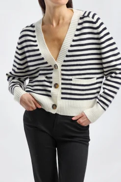 Femme Ladneri Cardigan Stripes En Noir Et Blanc