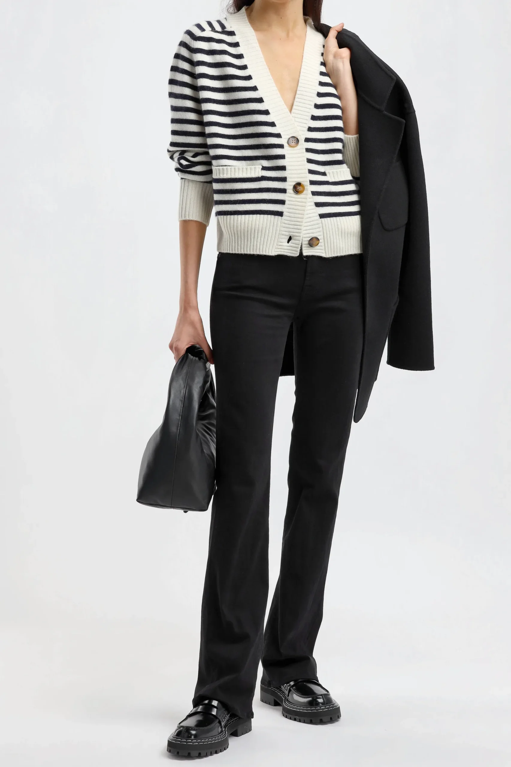 Femme Ladneri Cardigan Stripes En Noir Et Blanc