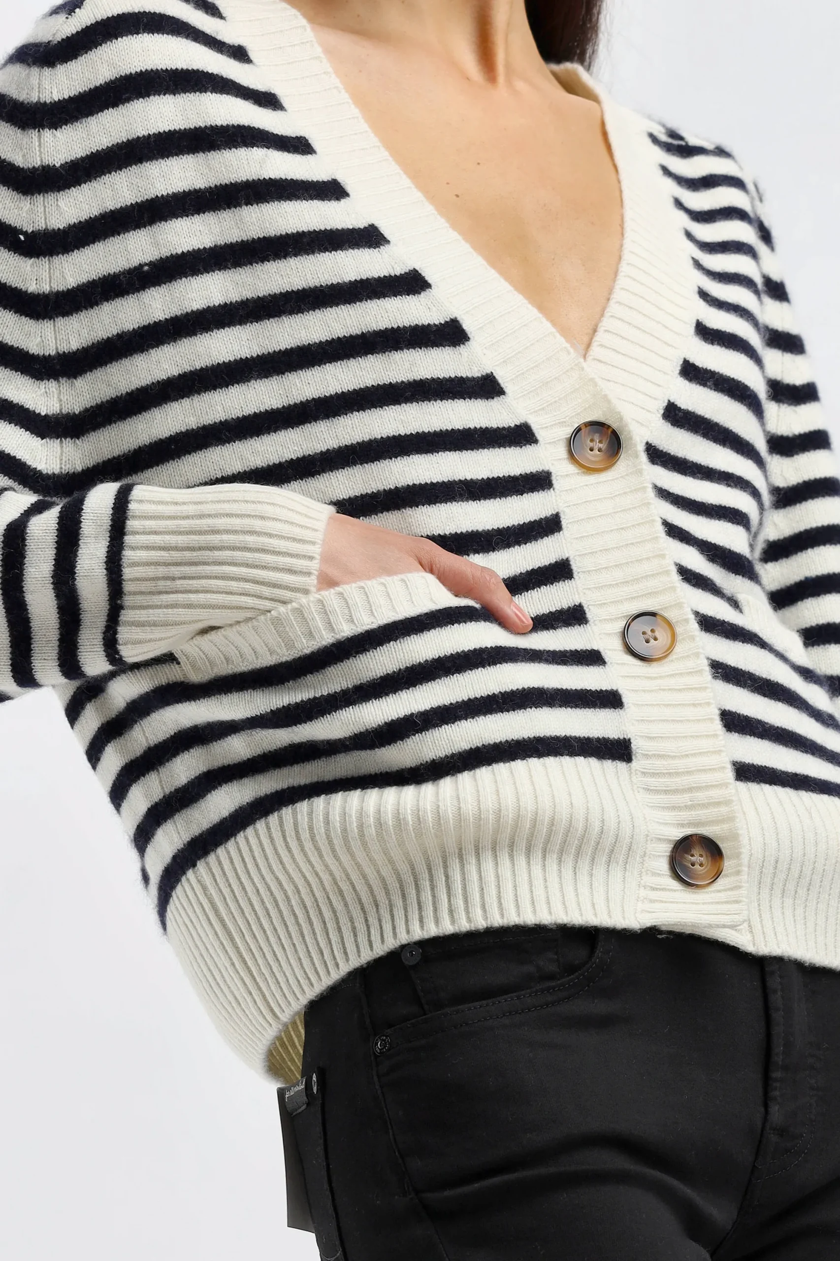 Femme Ladneri Cardigan Stripes En Noir Et Blanc