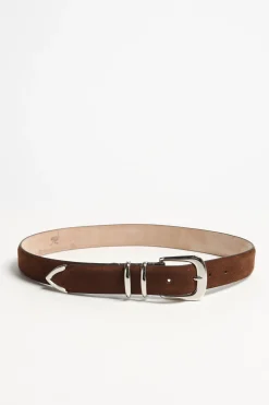 Femme Silver Ostrich Ceinture First Class Suede En Marron