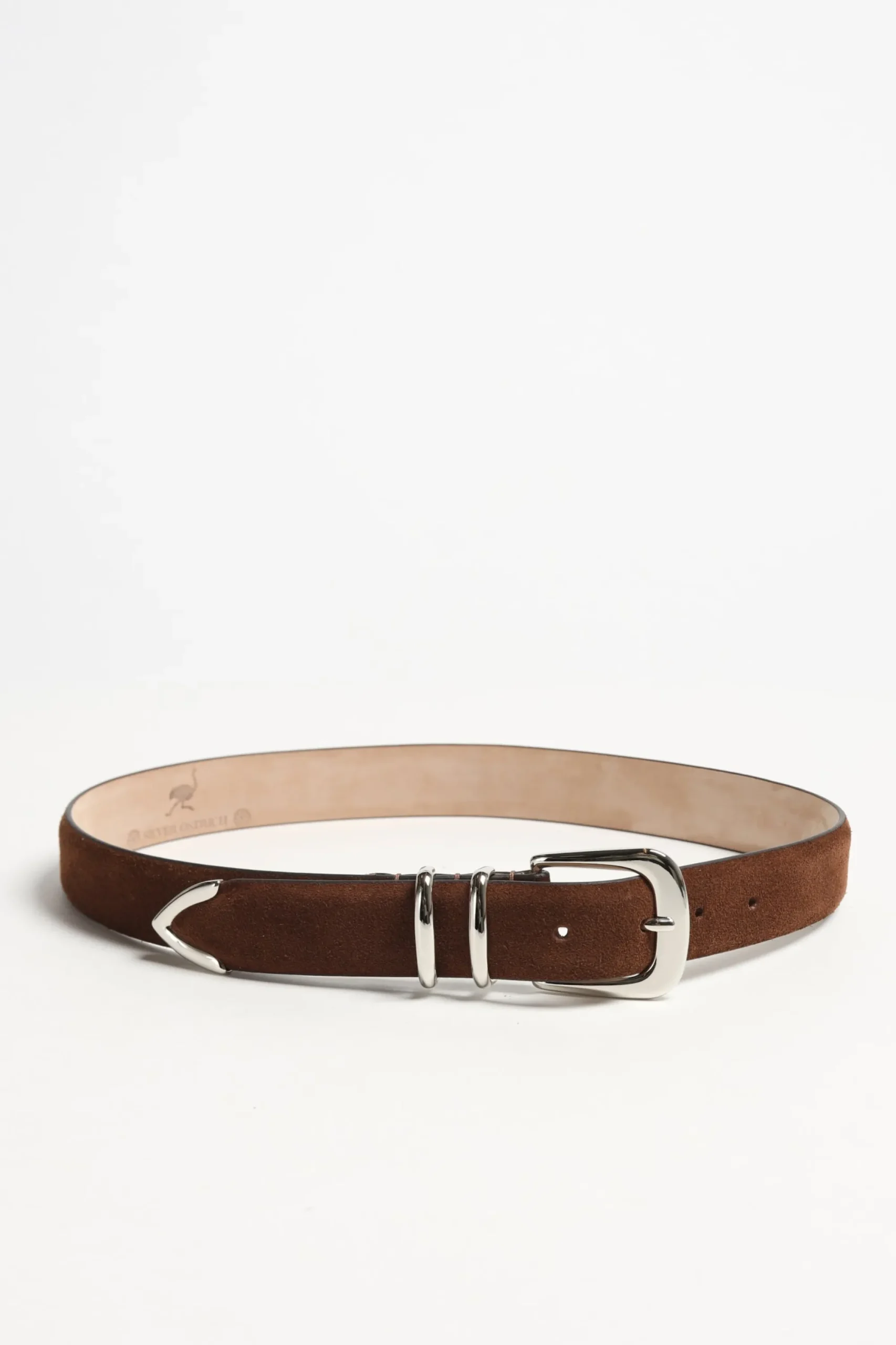 Femme Silver Ostrich Ceinture First Class Suede En Marron