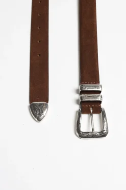 Femme Silver Ostrich Ceinture Gipsy Suede En Marron