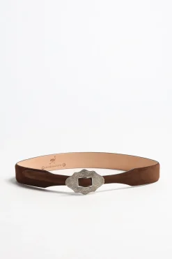 Femme Silver Ostrich Ceinture New Mexico Suede En Marron