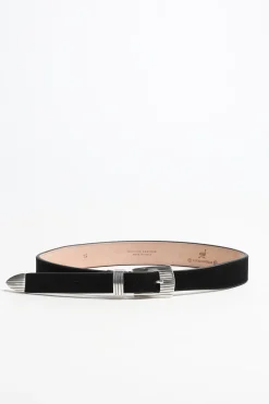 Femme Silver Ostrich Ceinture Rodeo Suede En Noir