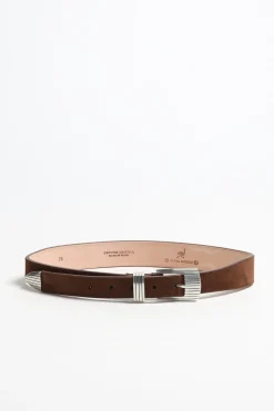 Femme Silver Ostrich Ceinture Rodeo Suede In Brown