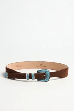 Femme Silver Ostrich Ceinture Turquoise Suede En Marron