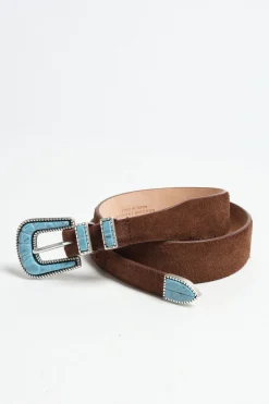 Femme Silver Ostrich Ceinture Turquoise Suede En Marron