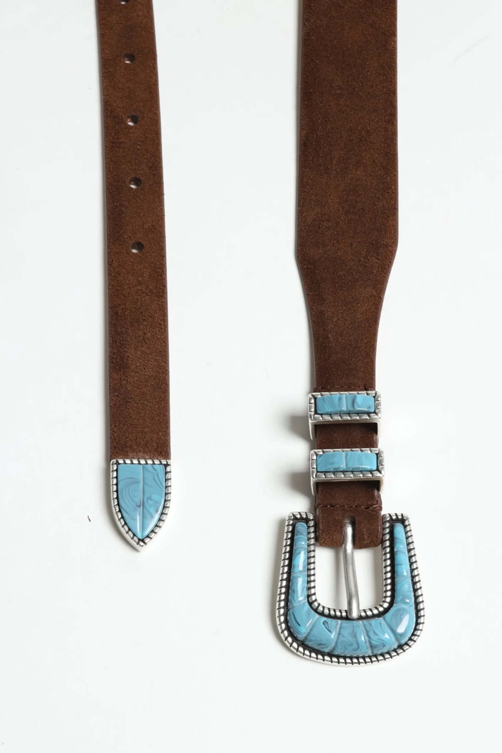 Femme Silver Ostrich Ceinture Turquoise Suede En Marron