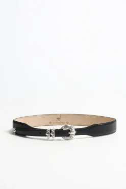 Femme Silver Ostrich Ceinture Versailles En Noir
