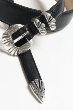 Femme Silver Ostrich Ceinture Versailles En Noir