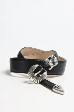 Femme Silver Ostrich Ceinture Versailles En Noir