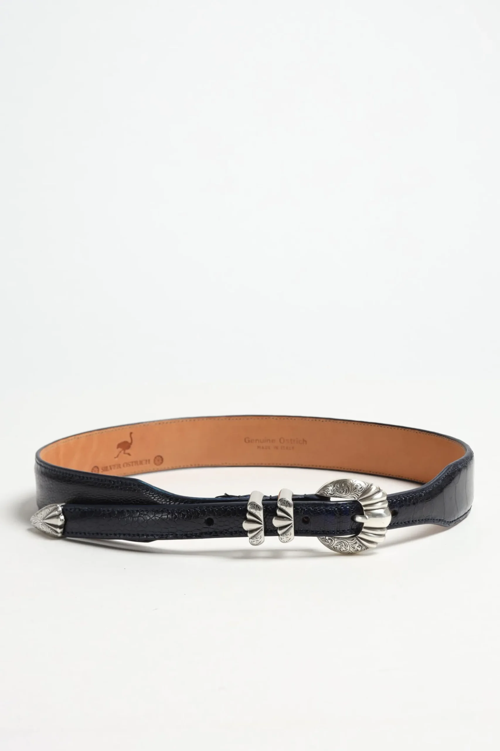 Femme Silver Ostrich Ceinture Versailles Ostrich En Bleu