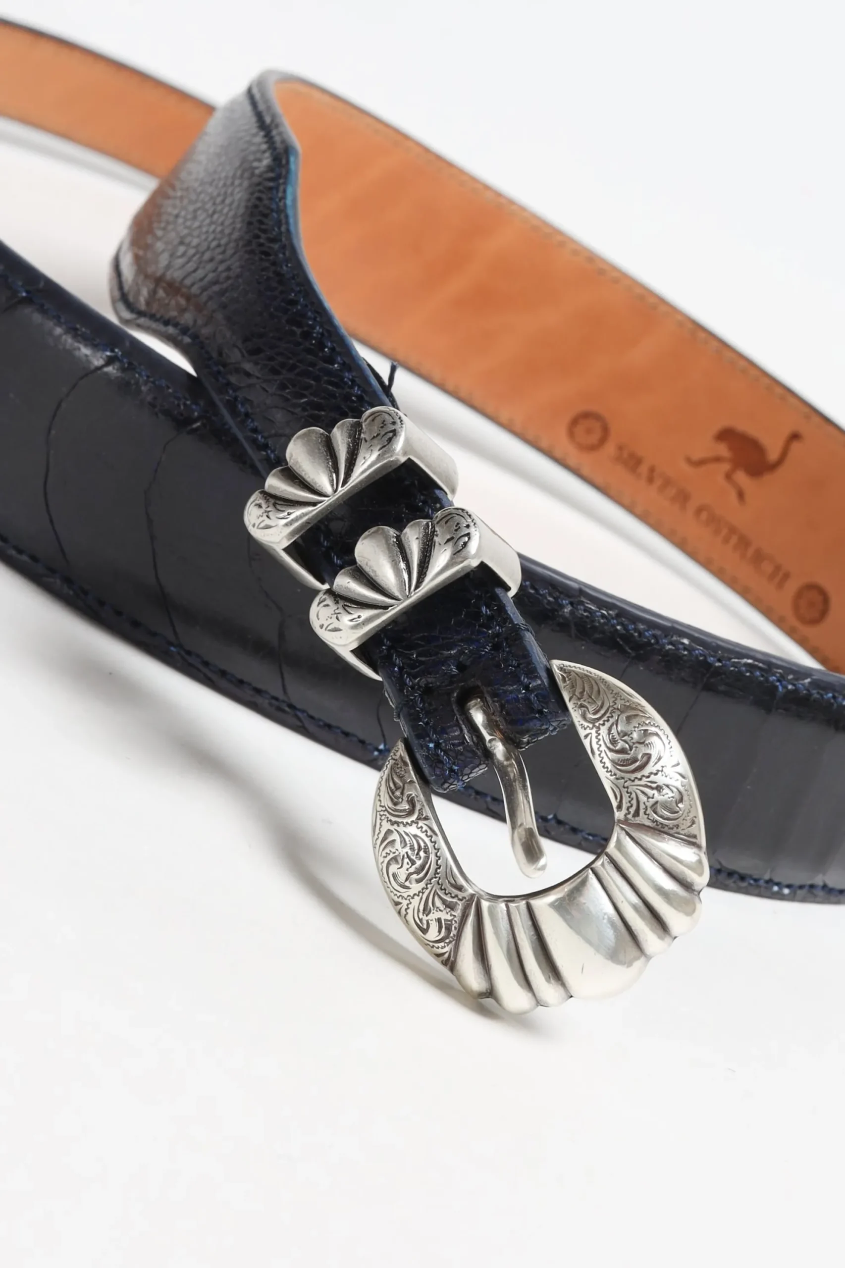 Femme Silver Ostrich Ceinture Versailles Ostrich En Bleu