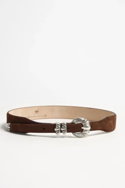Femme Silver Ostrich Ceinture Versailles Suede En Marron