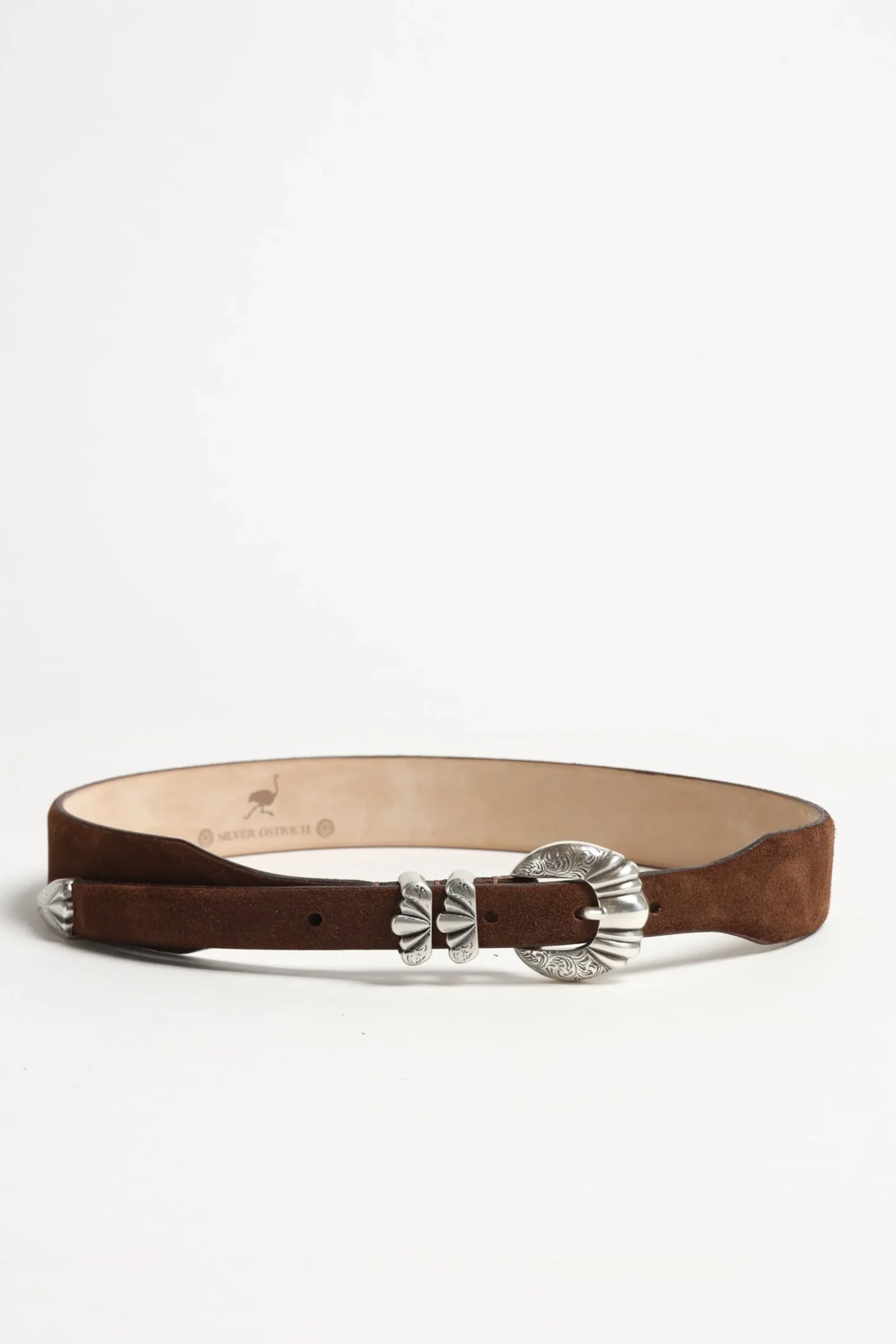 Femme Silver Ostrich Ceinture Versailles Suede En Marron