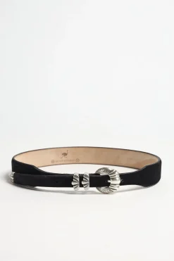 Femme Silver Ostrich Ceinture Versailles Suede En Noir