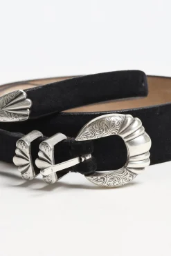 Femme Silver Ostrich Ceinture Versailles Suede En Noir