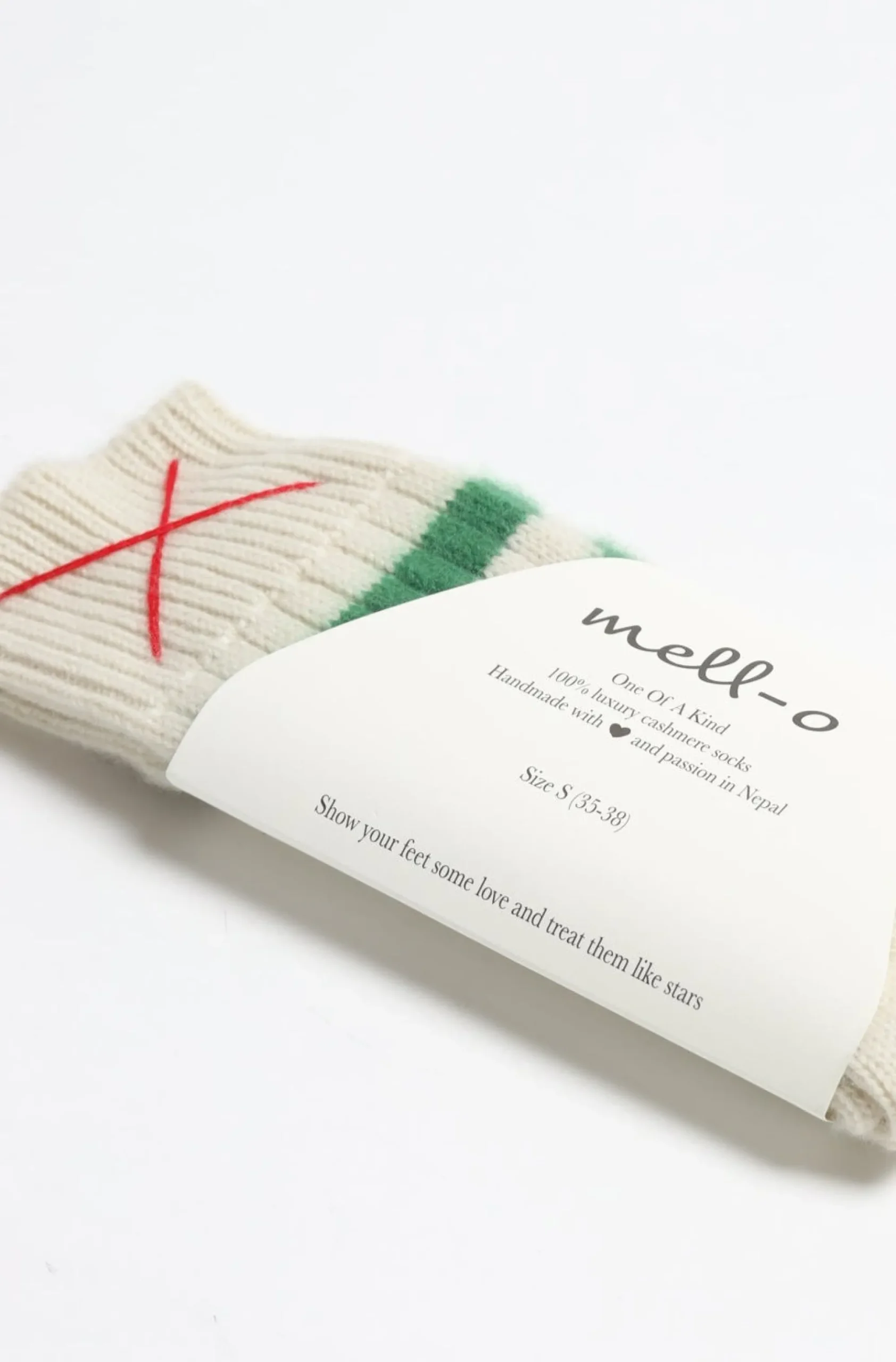 Femme Mell-o Chaussettes En Cachemire Sport In Blanc Casse/Vert