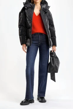 Femme Ahirain Doudoune Fitted Hoodie Velvet En Noir