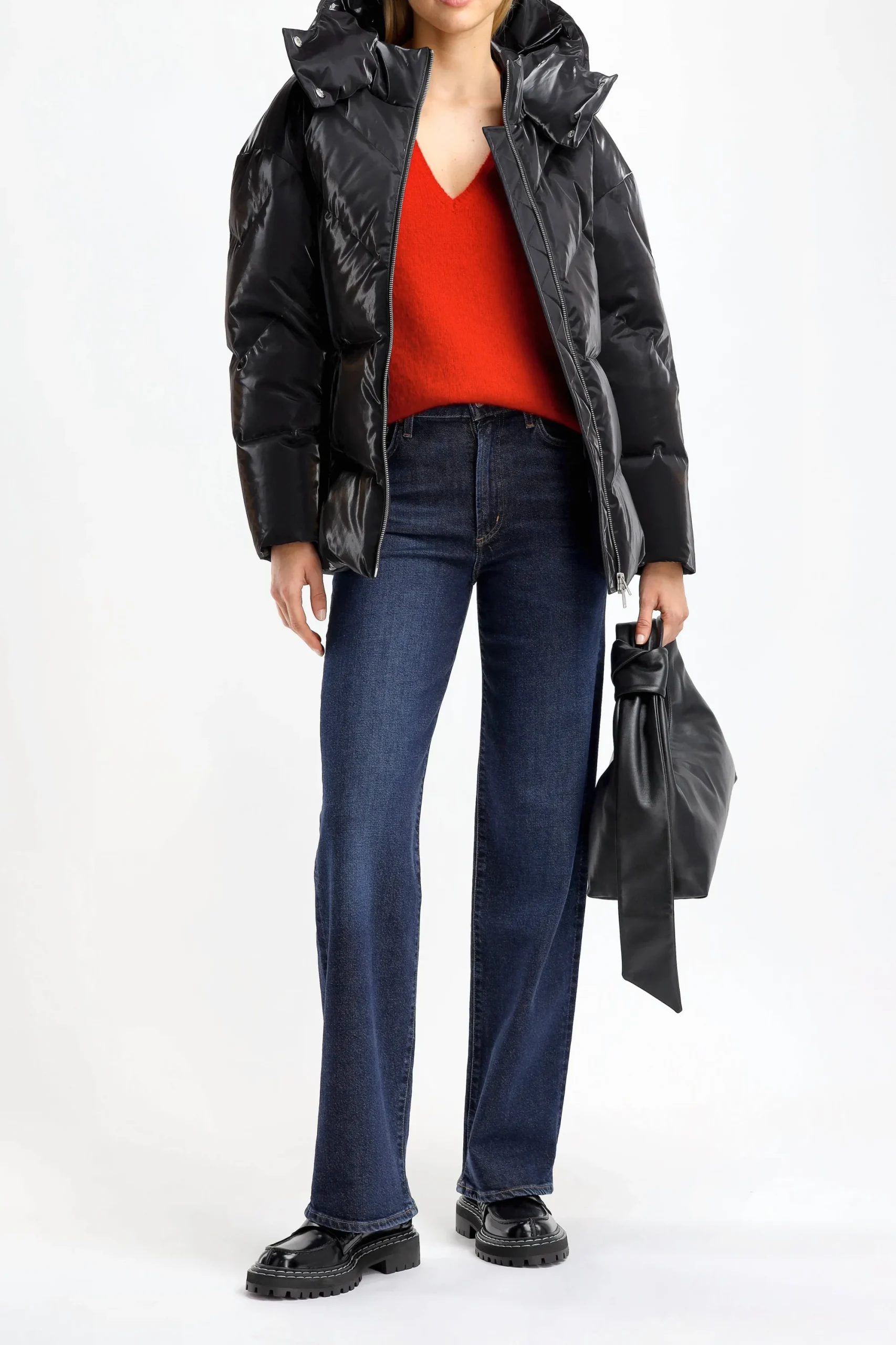 Femme Ahirain Doudoune Fitted Hoodie Velvet En Noir