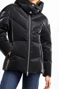 Femme Ahirain Doudoune Fitted Hoodie Velvet En Noir