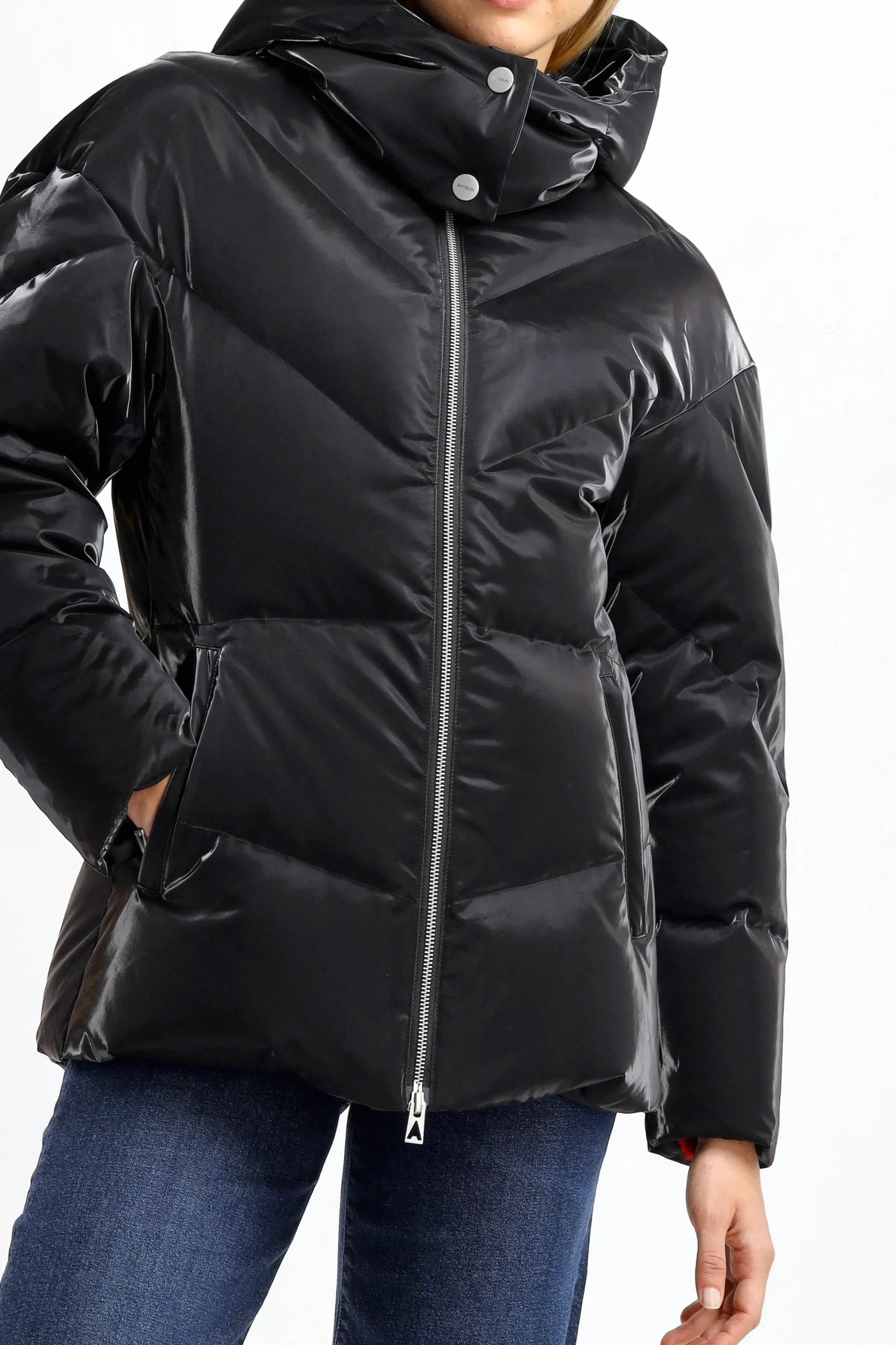 Femme Ahirain Doudoune Fitted Hoodie Velvet En Noir