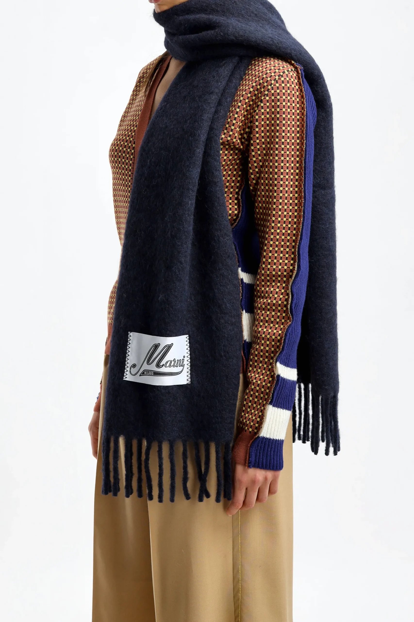 Femme Marni Echarpe En Alpaga Bleu