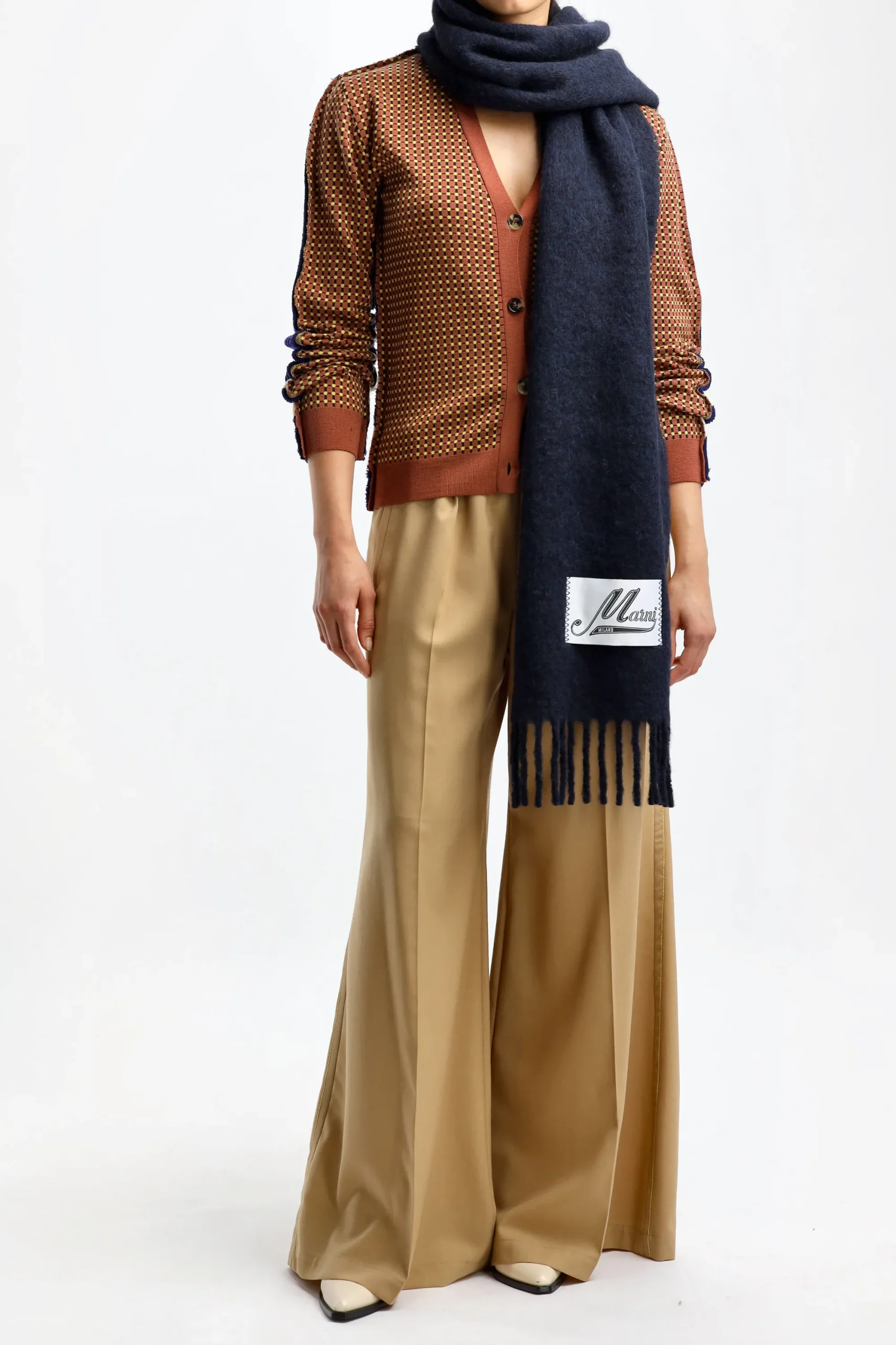 Femme Marni Echarpe En Alpaga Bleu