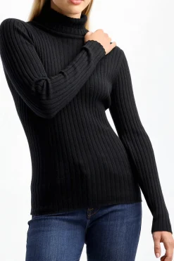 Femme Allude Fin Pull A Col Roule Noir