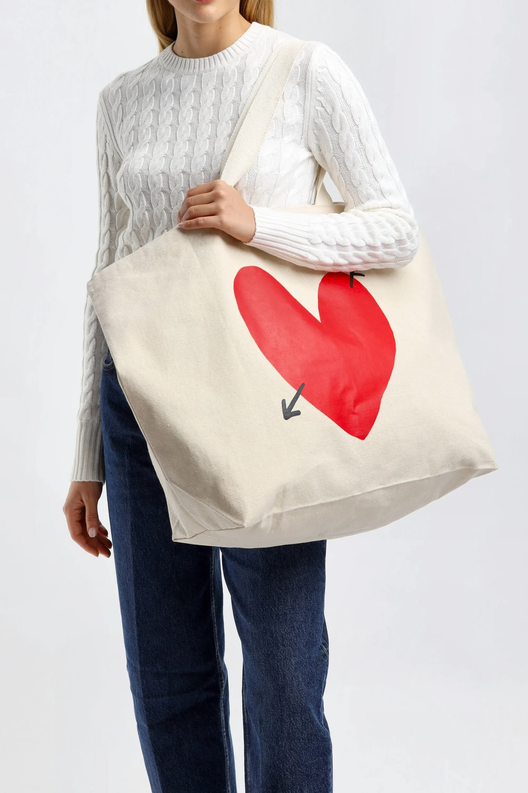 Femme Anita Hass Grand Shopper En Toile Avec Logo En Forme De Coeur
