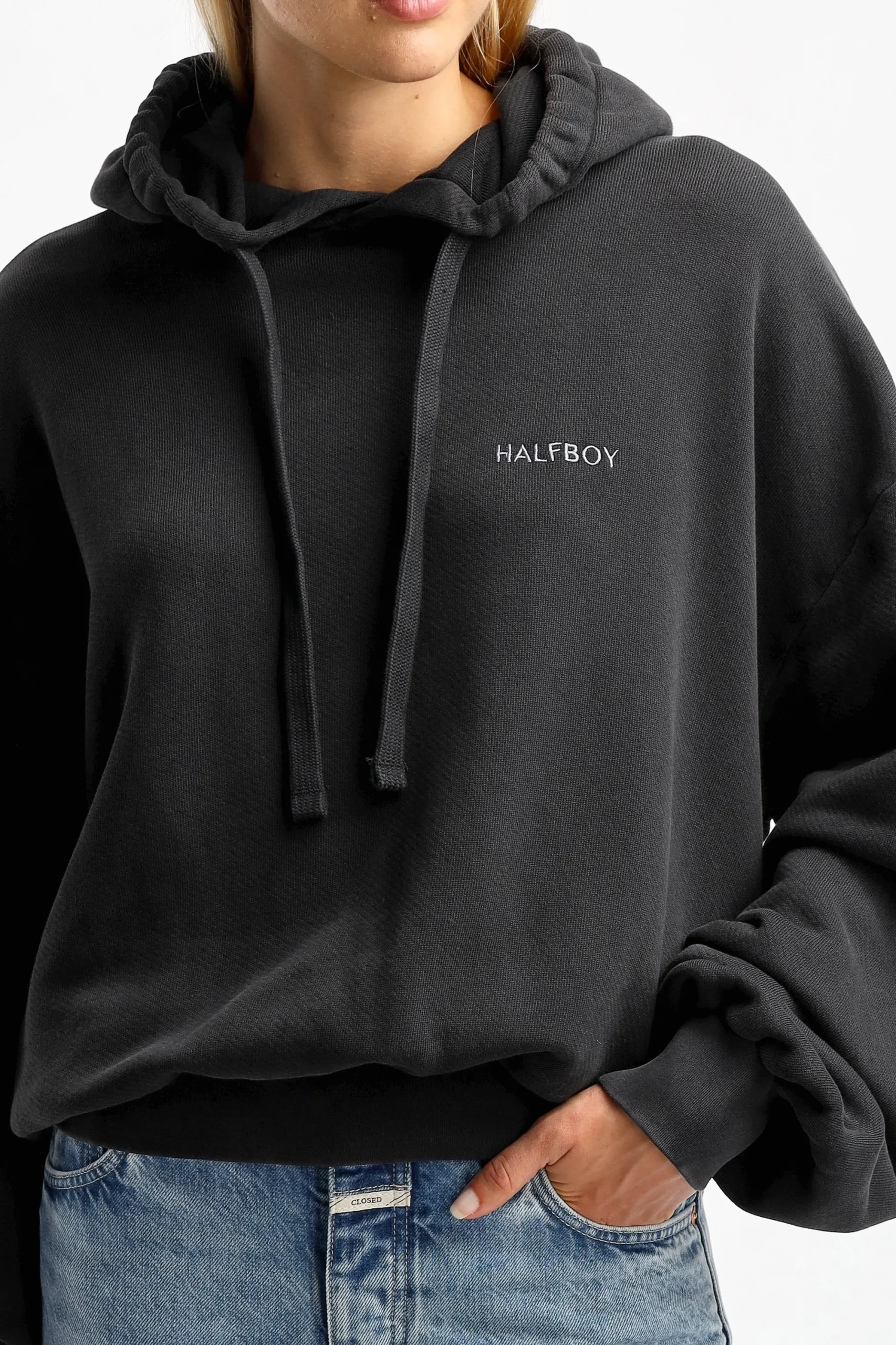 Femme Halfboy Hoodie Fleece Crop En Noir