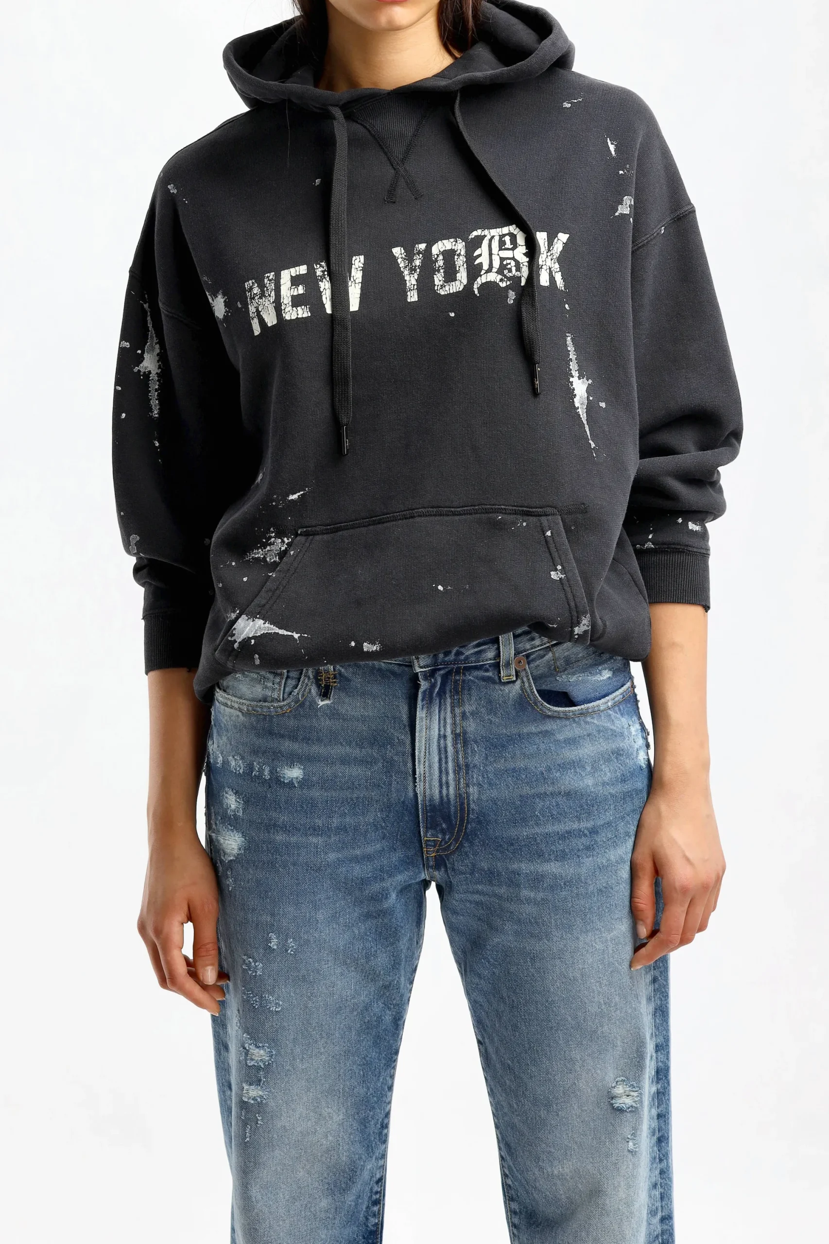 Femme R13 Hoodie Ny En Peinture Noire Acide