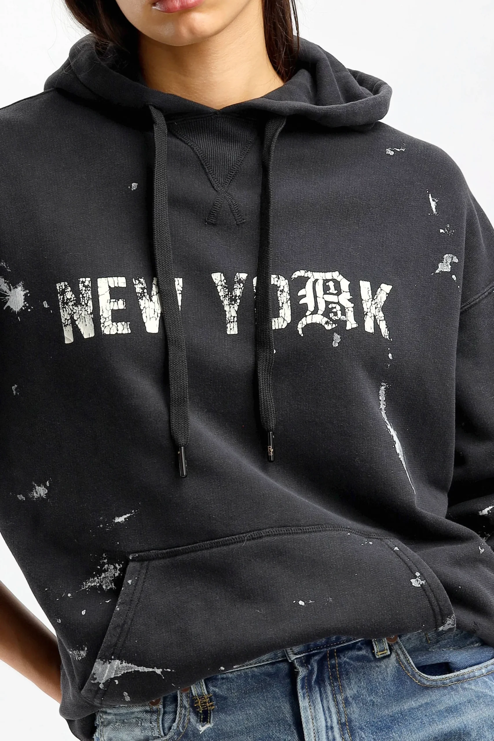 Femme R13 Hoodie Ny En Peinture Noire Acide