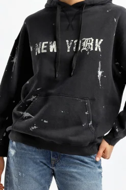Femme R13 Hoodie Ny En Peinture Noire Acide