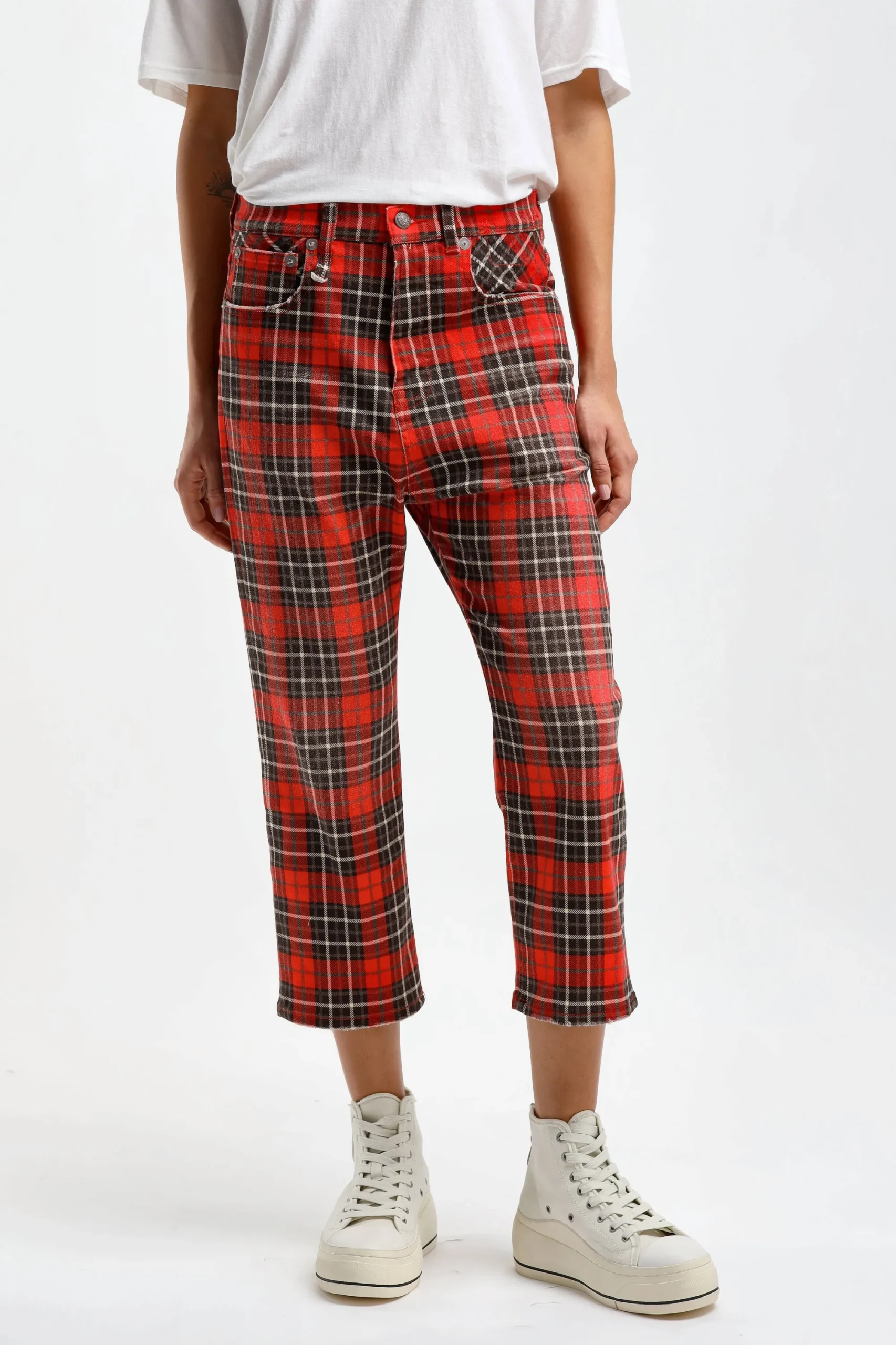 Femme R13 Jeans Tailored Drop En Red Plaid
