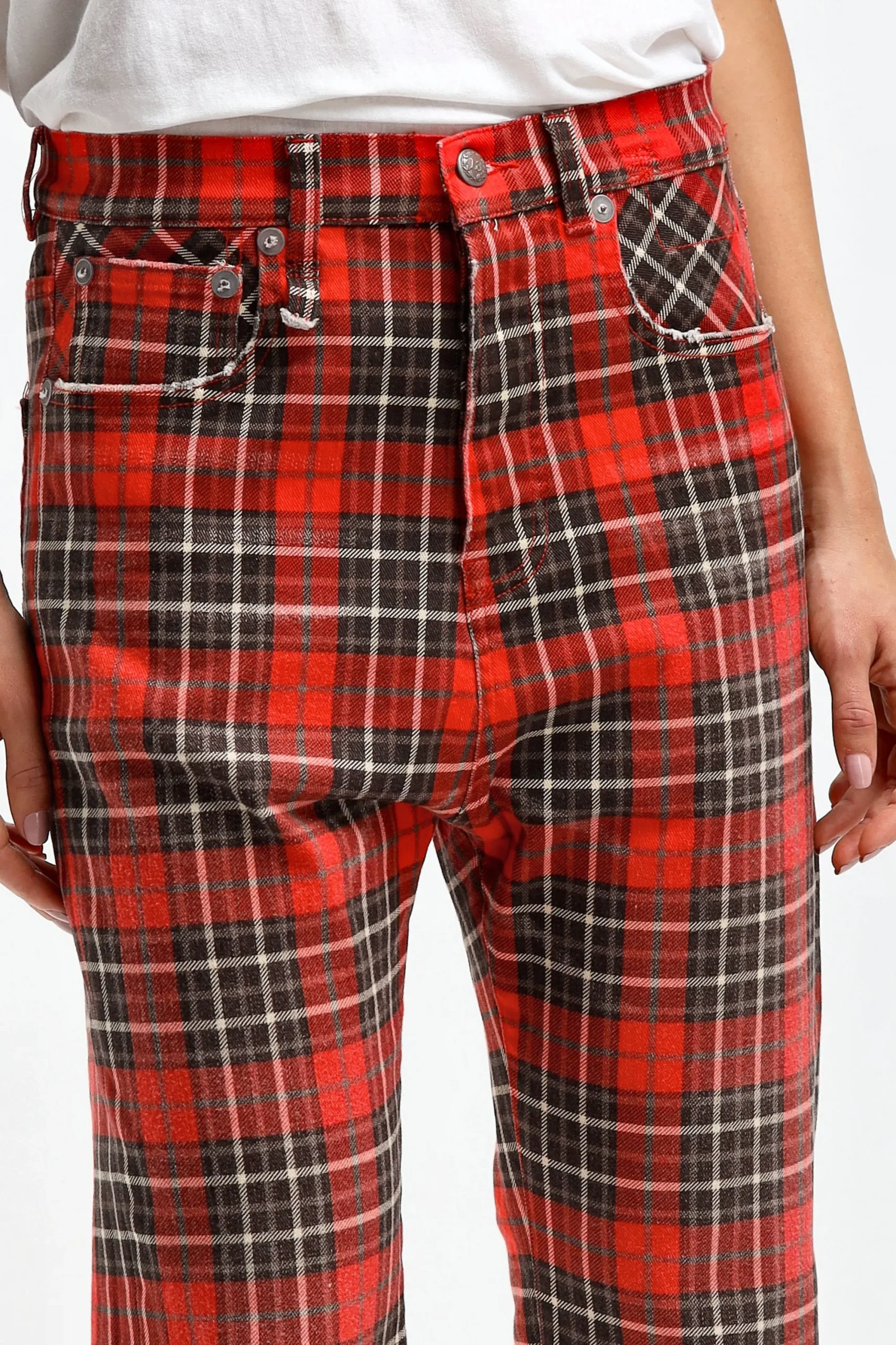 Femme R13 Jeans Tailored Drop En Red Plaid