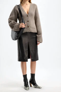 Femme Khaite Jupe En Cuir Fraser En Noir