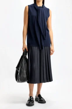 Femme Tibi Jupe Feather Weight En Bleu Marine