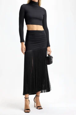 Femme PatBo Jupe Fringe Trim En Noir