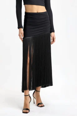 Femme PatBo Jupe Fringe Trim En Noir