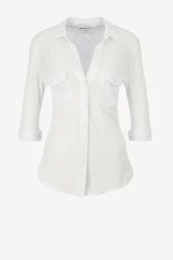 Femme James Perse Manchette Longue Contrast Panel En Blanc